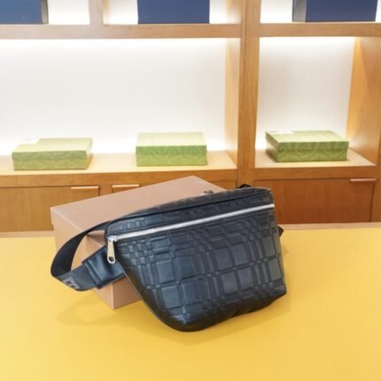 Burberry 3D Tone-On-Tone Check Fanny Pack - Black Textured Chest Bag, Unisex Multi-Way Casual Bag