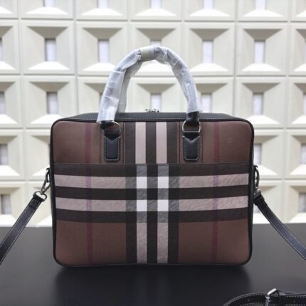 Burberry Classic Check Briefcase - Retro British Style Business Handbag, Large-Capacity Commuter Laptop Bag
