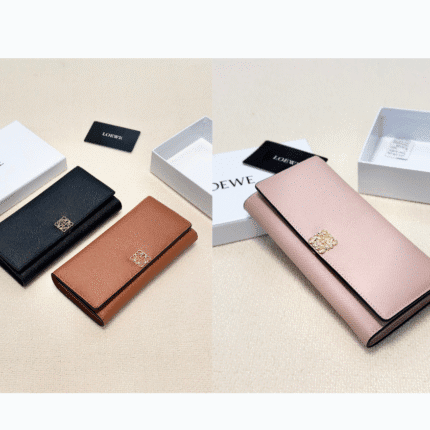 LOEWE Anagram Grained Leather Long Flap Wallet - Multiple Colors Available (Size 19×10cm)