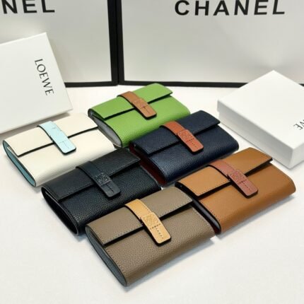 LOEWE Anagram Grained Leather Long Flap Wallet - Multiple Colors Available (Size 12*10cm)