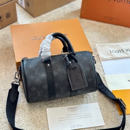 LV Keepall 25 Monogram Eclipse Travel Bag - Leather Crossbody & Handbag (Size 25×15cm)