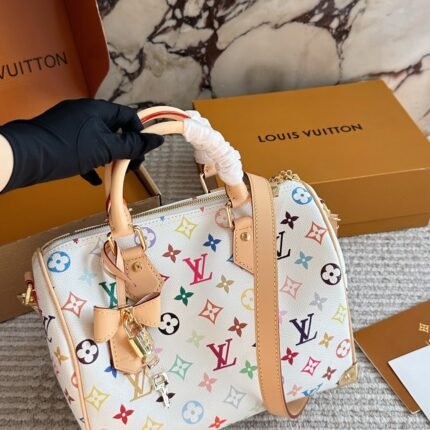 LV Speedy 25 Multicolor Monogram Handbag & Crossbody Bag (Size 25cm)