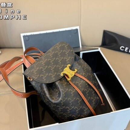 Celine Triomphe Monogram Backpack - Vintage Drawstring Backpack (Size 18×21cm)