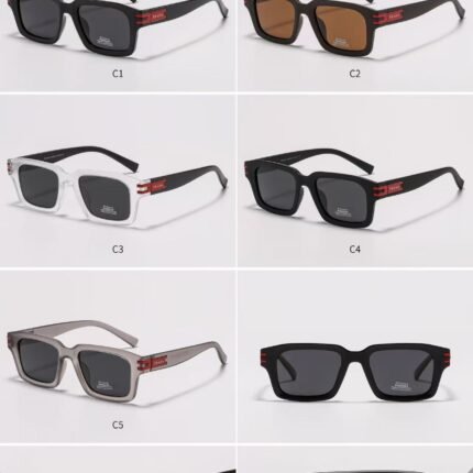 Prada P5110 Polarized Sunglasses - Square Eyewear with Red Stripe Accents