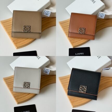 LOEWE Classic Anagram Grained Leather Short Wallet - Multiple Colors Available (Size 10*9.5cm)