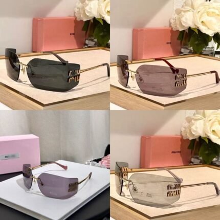 Miu Miu Rimless Crystal-Logo Sunglasses | Vintage MU Logo Shield Shades