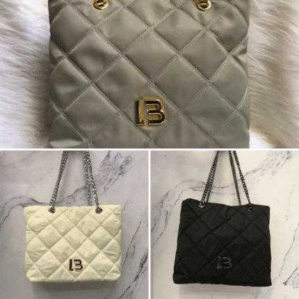 BIMBA Y LOLA Quilted Tote Bag | Metallic B-Logo Chain Shoulder Bag (Multi-Color Available)