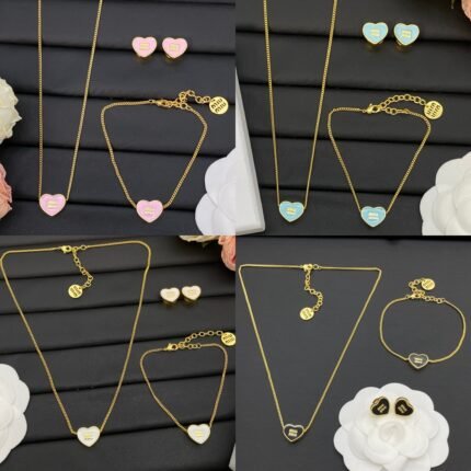 Miu Miu Heart Enamel Jewelry Set | Luxury MIU Logo Necklace + Bracelet + Earrings Trio