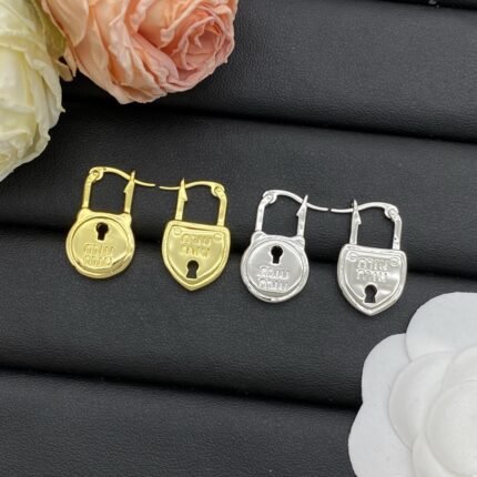 Miu Miu Heart Lock Hoop Earrings | Luxury MIU Logo Padlock Earrings