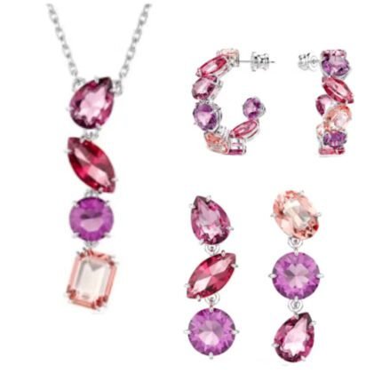 Swarovski Pink & Purple Gradient Gemstone Jewelry Set | Luxury Multicolor Crystal Necklace & Earrings