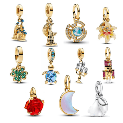 Pandora Disney Fairy Tale Dangle Charms Collection, Castle/Rose/Aladdin Themed DIY Beads