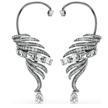 Swarovski Angel Wing Ear Cuff Earrings, Pavé Crystal Wing Design Statement Jewelry