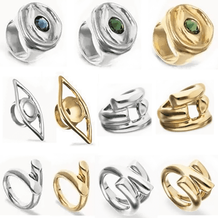 Artistic Metal Ring Collection - Vintage Gold & Silver Statement Rings