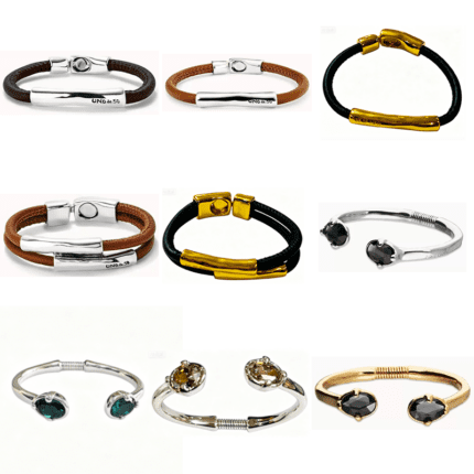 Luxury Bangle Collection - Leather & Gemstone Open Bracelets