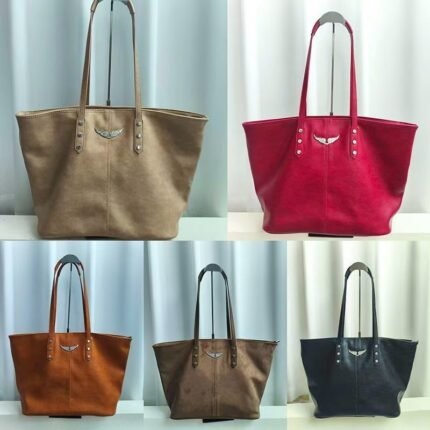 ZV Classic Wing Logo Tote Bag - Large Capacity Vintage Leather Shoulder Bag