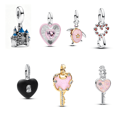 Pandora Dreamy Element Dangle Charms Collection, Disney Castle/Heart/Key/Turtle DIY Beads