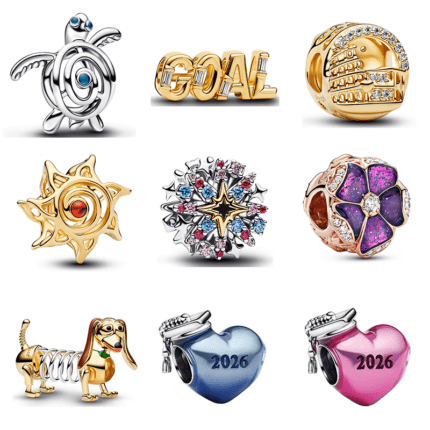 Pandora 2026 Commemorative Charms, Silver Gold Rose Gold Multi-Material Planet Building Cartoon DIY Bracelet Beads