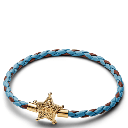 Pandora Two-Tone Braided Leather Bracelet with Five-Pointed Star Clasp, Vintage Western DIY Base Bangle Gift Jewelry