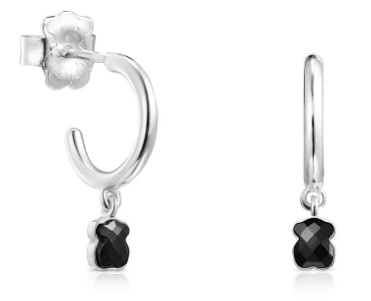 925 TOUS Mini Onix Collection Sterling Silver Onyx Earrings, with onyx fixed studs. Size: 1.3 cm.
